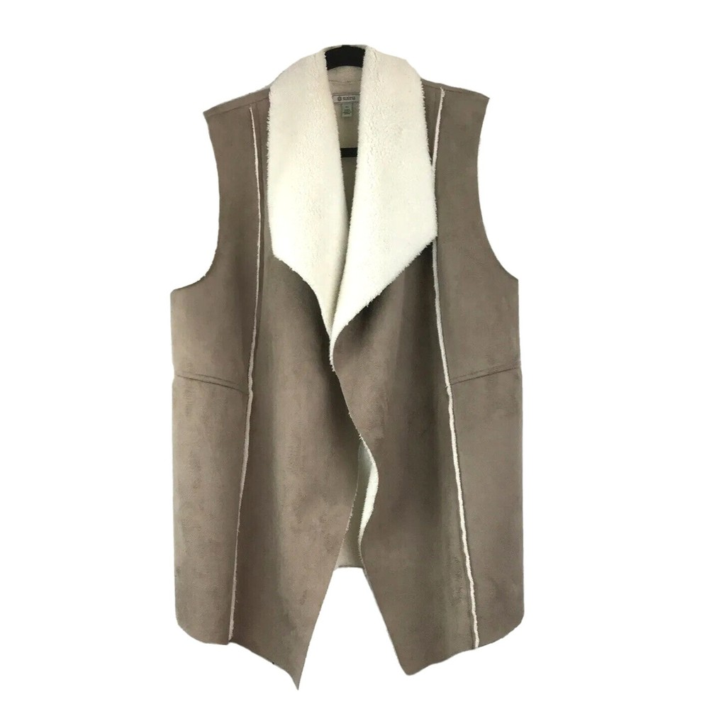 Susina Womens Sz XL Vest Faux Suede Sherpa Lined Khaki Brown Penny Lane Y2K
